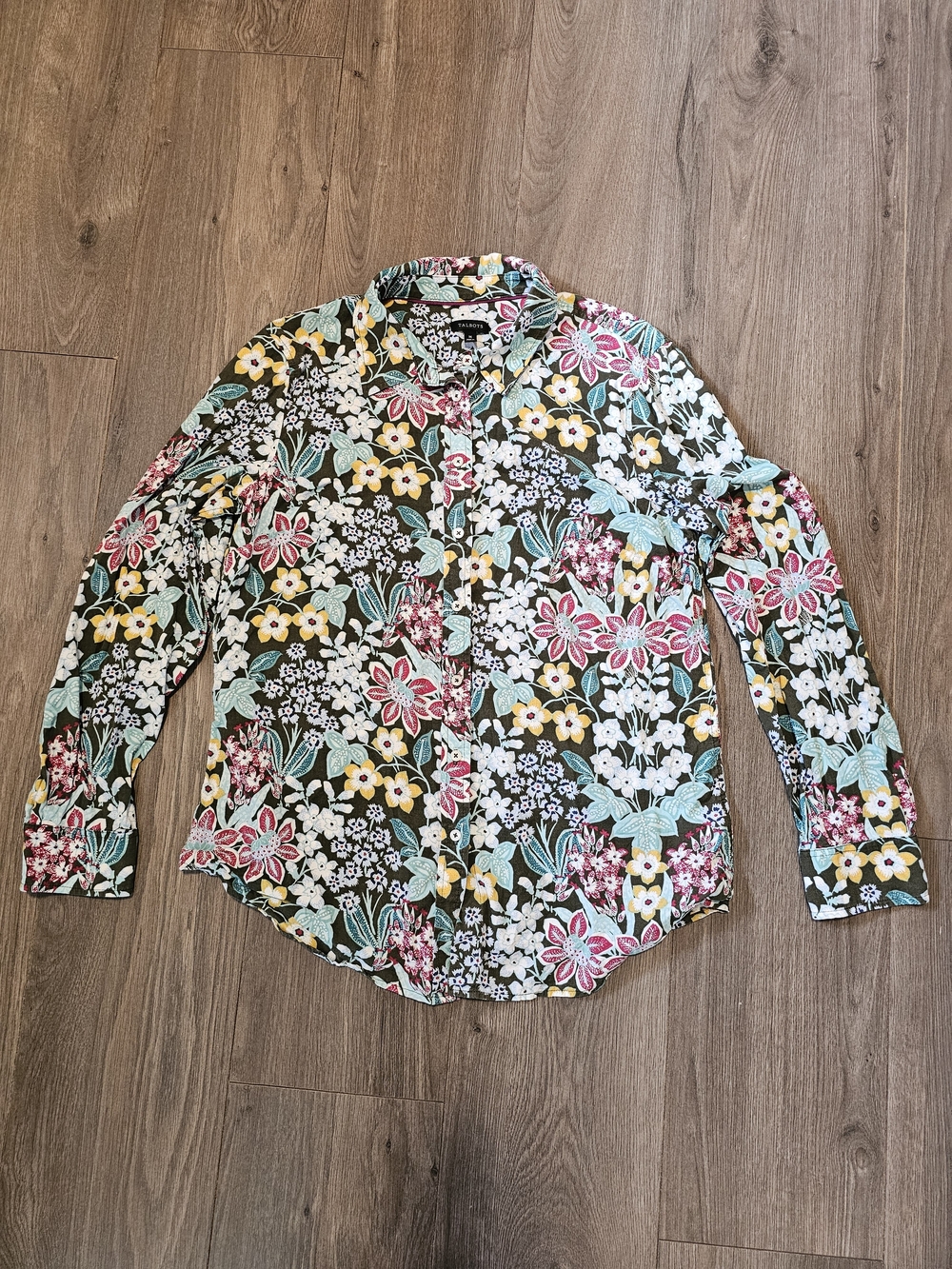 Talbots Women's Floral Shirt Jacket in Pink, Yellow, Green, White- Size Medium